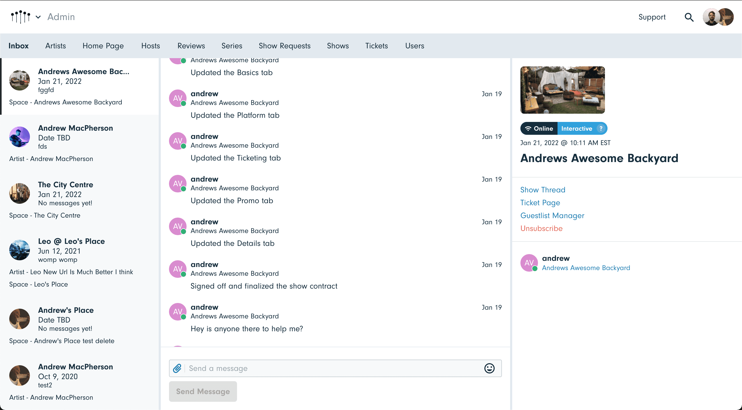 Side Door admin inbox